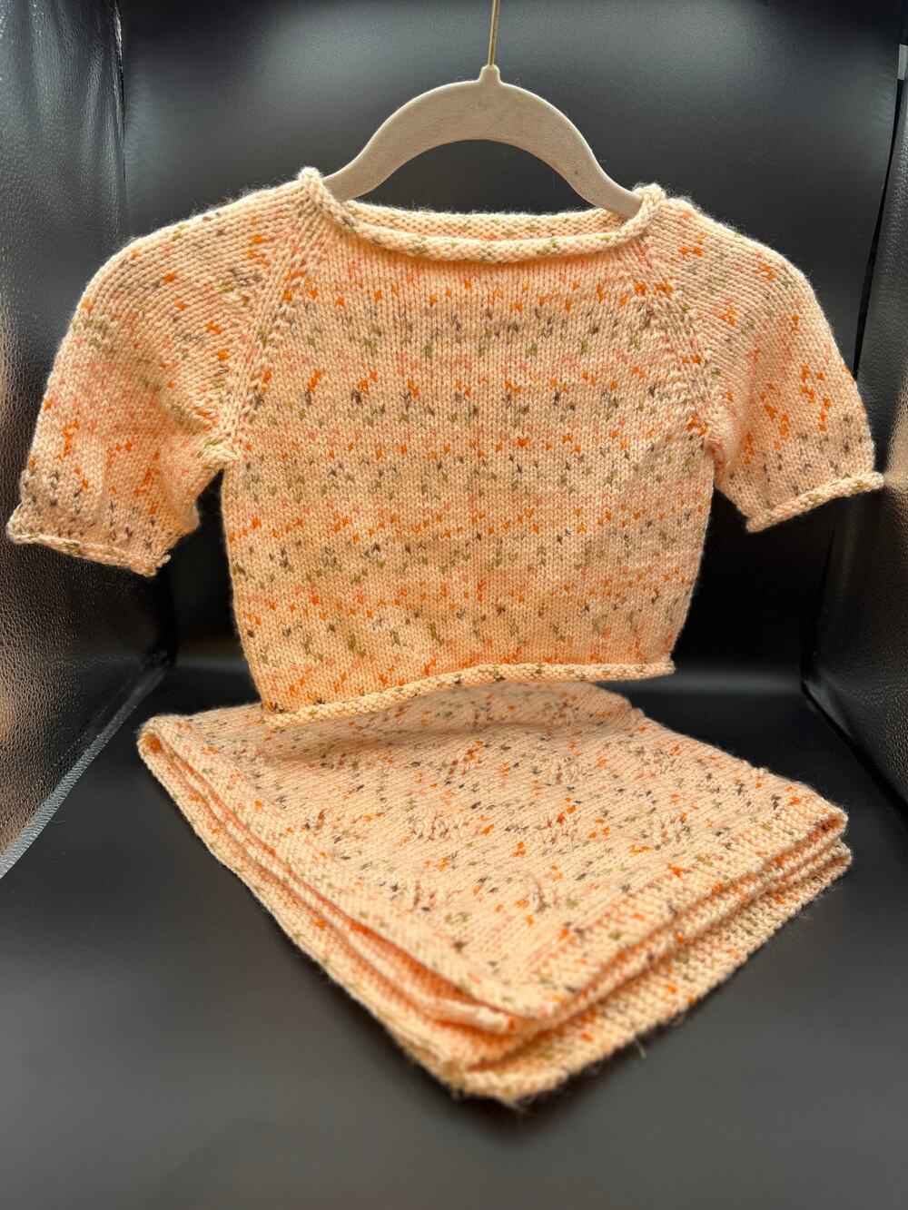 Handmade Peach Baby Sweater & Blanket Set, Large